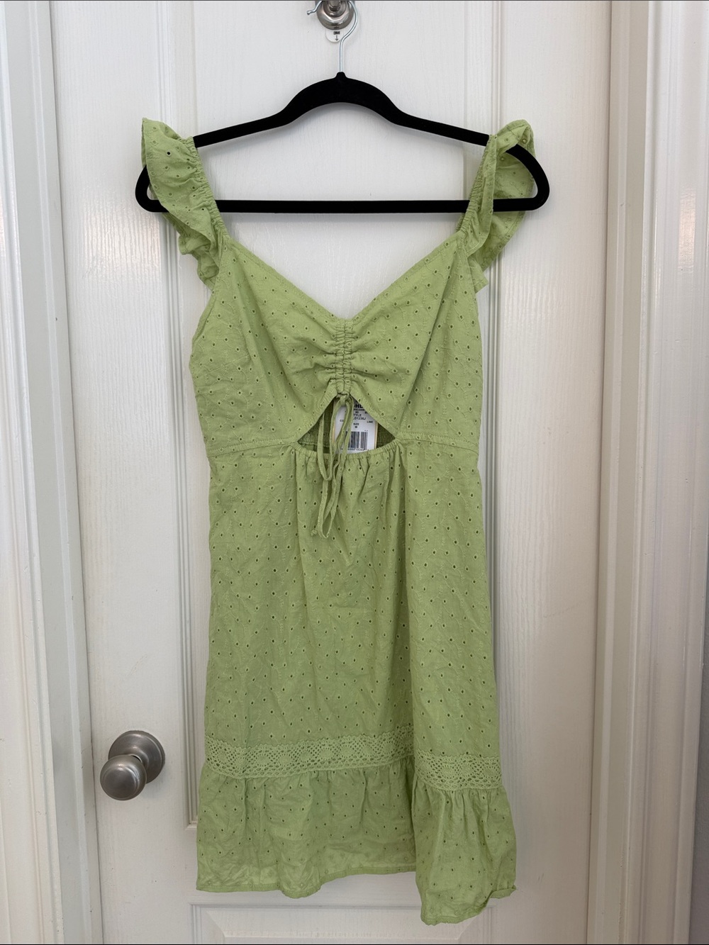 Green Eyelet Tie-Front Ruffle Strap Camisole Dress
